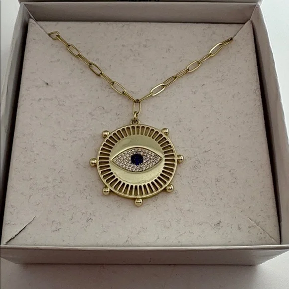 Jennifer Miller Evil Eye Medallion Goldtone Necklace - Picture 1 of 5